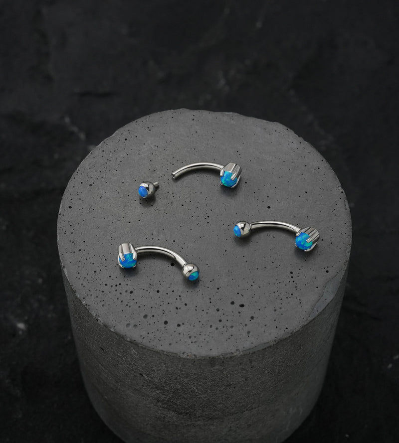 Blue Opalite Prong Set Stainless Steel Curved Barbell