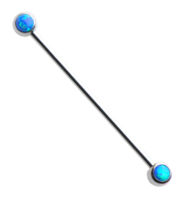 Blue Opalite Stainless Steel Industrial Barbell