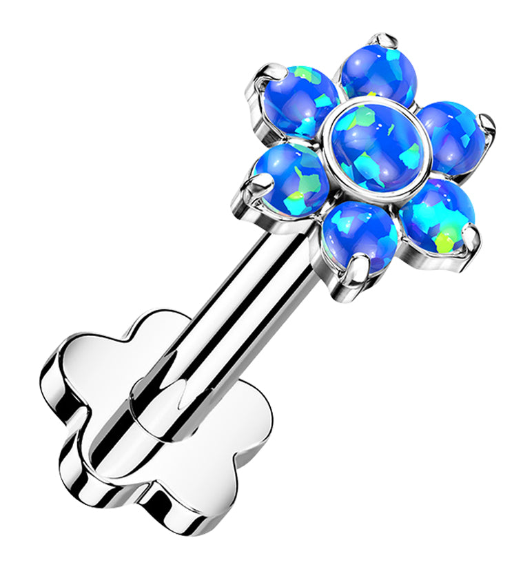 Blue Opalite Flower Titanium Threadless Labret