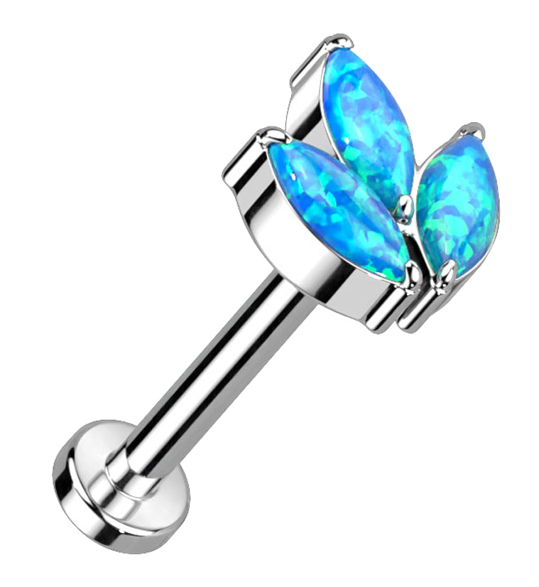 Blue Opalite Tri Sepal Titanium Threadless Labret
