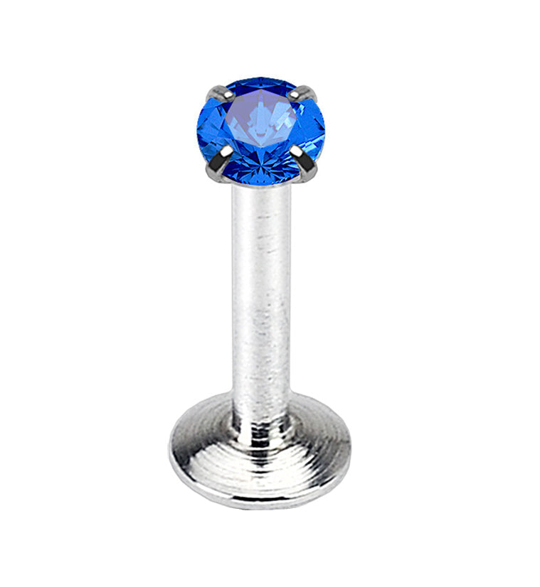 Blue CZ Prong Internally Threaded Labret