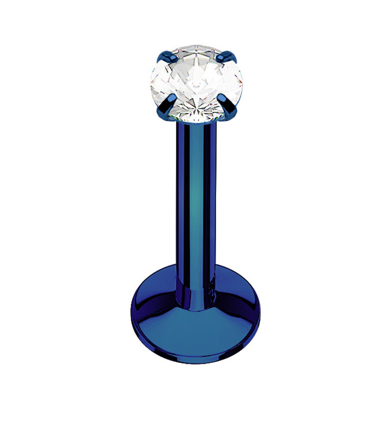 Blue PVD CZ Prong Top Internally Threaded Labret