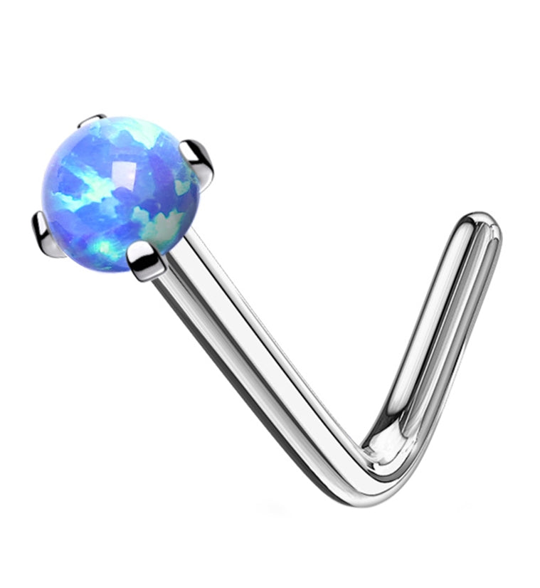 Blue Opalite Prong Set L Bend Nose Stud