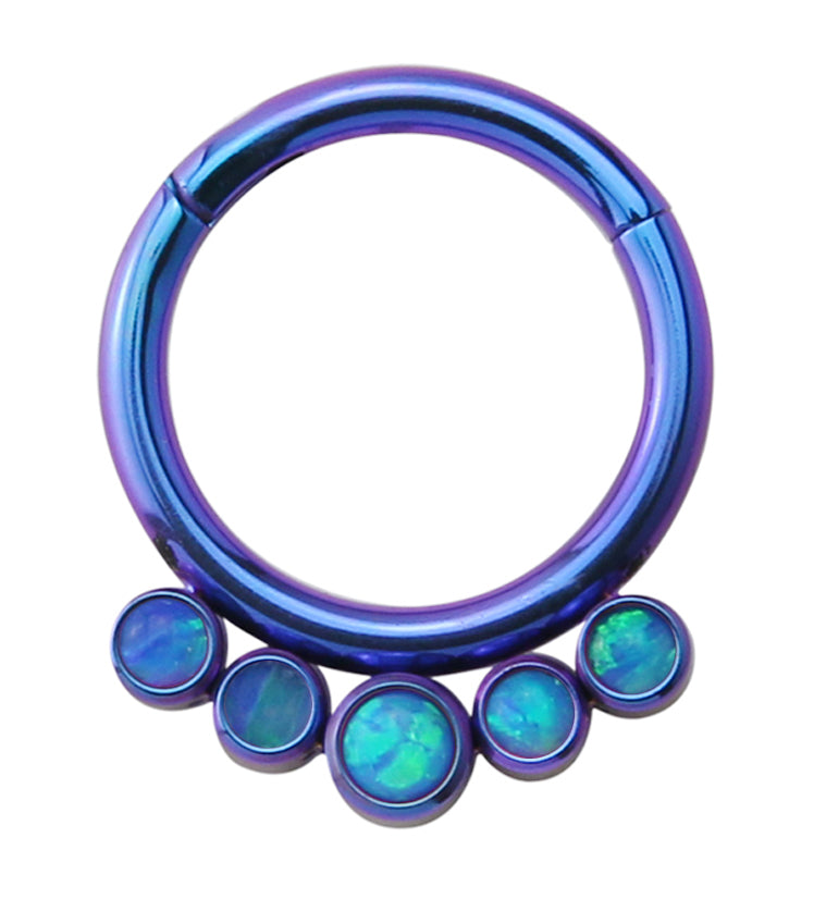 16G Blurple PVD Cinque Blue Opalite Titanium Hinged Segment Ring