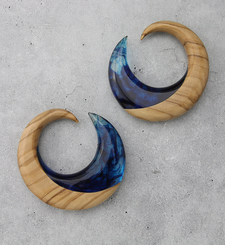 Blue Resin Crescent Tamarind Wood Ear Weights