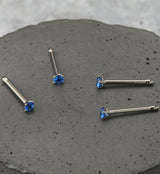Sapphire Blue CZ Prong Set Titanium Nosebone