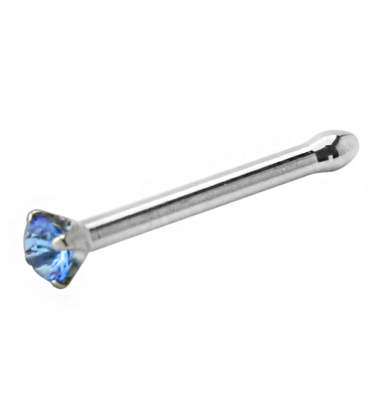 Sapphire Blue CZ Prong Set Titanium Nosebone
