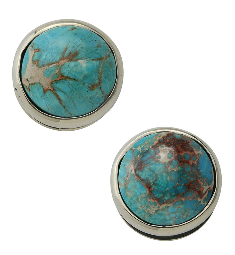 Blue Sea Sediment Stone Disk White Brass Ear Weights