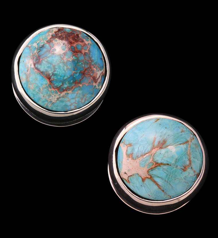 Blue Sea Sediment Stone Disk White Brass Ear Weights