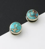Blue Sea Sediment Stone Disk White Brass Ear Weights