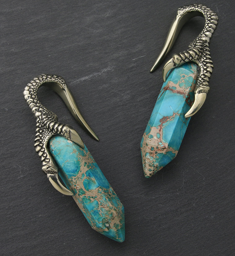 Blue Sea Sediment Stone Talon White Brass Ear Weights