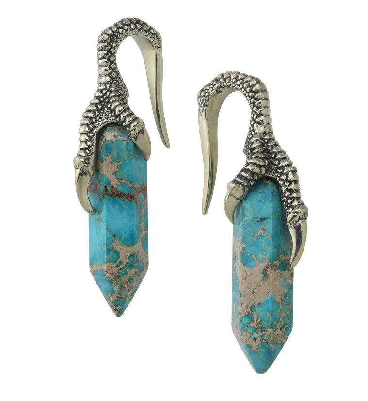 Blue Sea Sediment Stone Talon White Brass Ear Weights