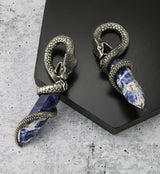 Blue Sodalite Stone Cobra White Brass Hinged Ear Weights
