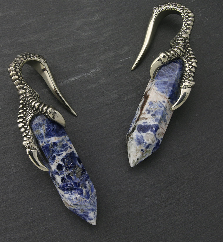 Blue Sodalite Stone Talon White Brass Ear Weights