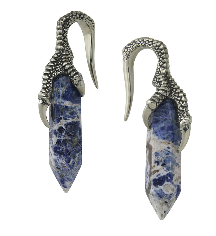 Blue Sodalite Stone Talon White Brass Ear Weights