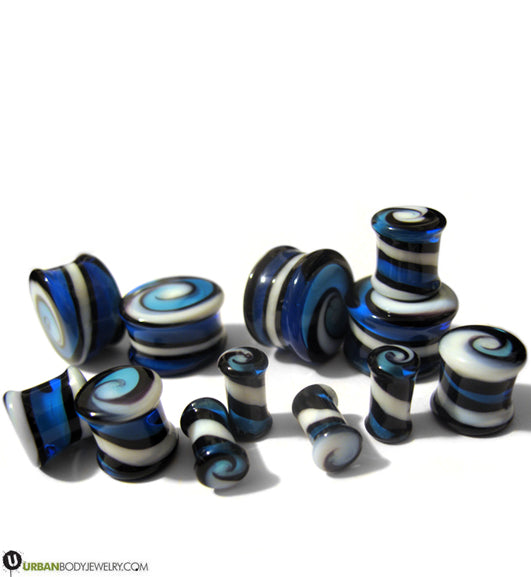 Blue Spiral Design Glass Plugs