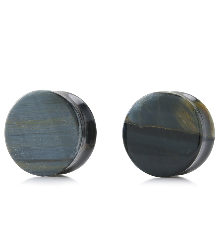 Blue Tigers Eye Stone Plugs 7/8" (22.5mm) Version 1