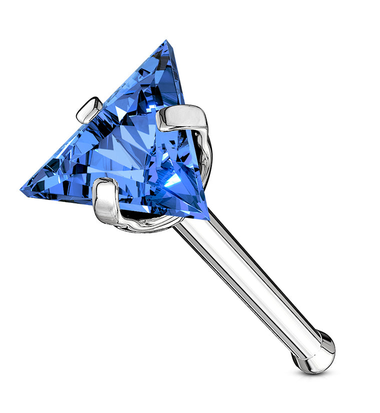 20G Blue Triangle CZ Stainless Steel Nosebone