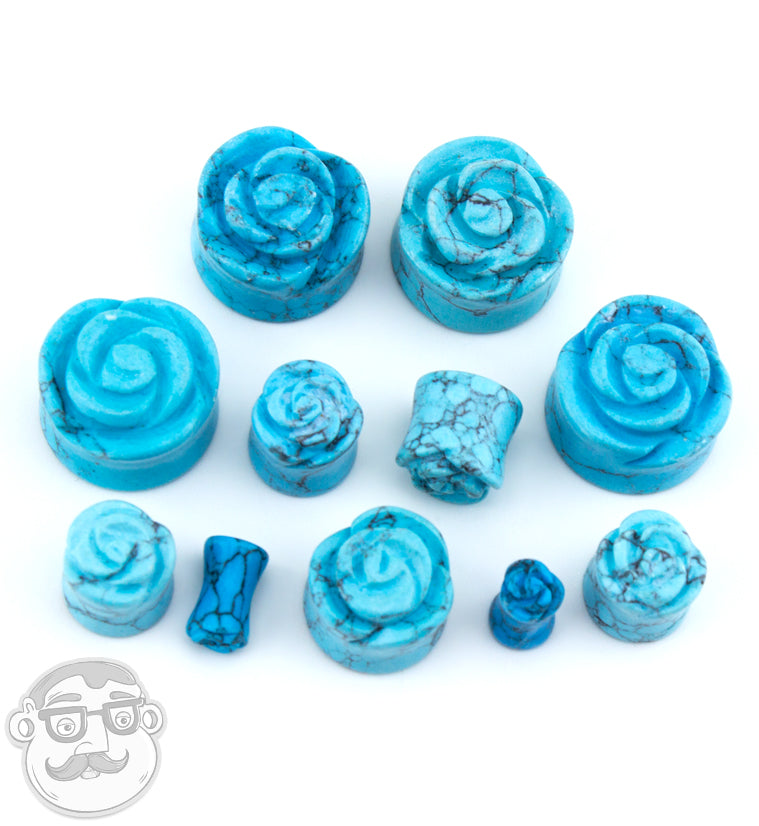 Howlite Turquoise Stone Rosebud Plugs