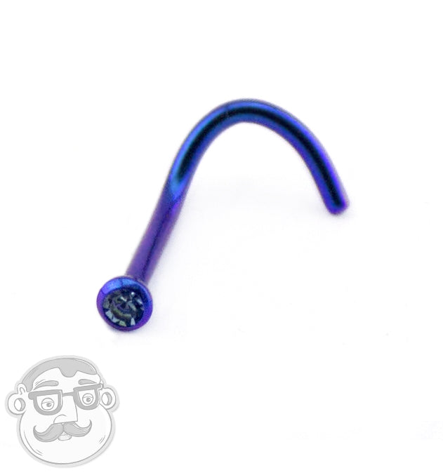 18G Blurple Titanium Nose Screw With Light Blue CZ