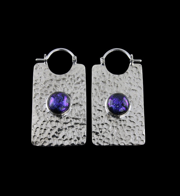 14G Lateral Blurple Dichroic Glass White Brass Hangers / Earrings