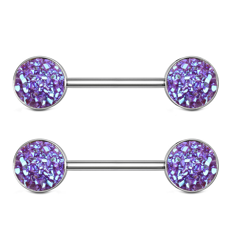 14G Blue Druzy Nipple Ring Barbell