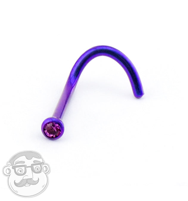 18G Blurple Titanium Nose Screw With Pink CZ