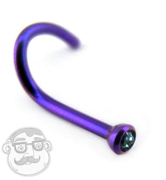 18G Blurple Titanium Nose Screw With Light Blue CZ