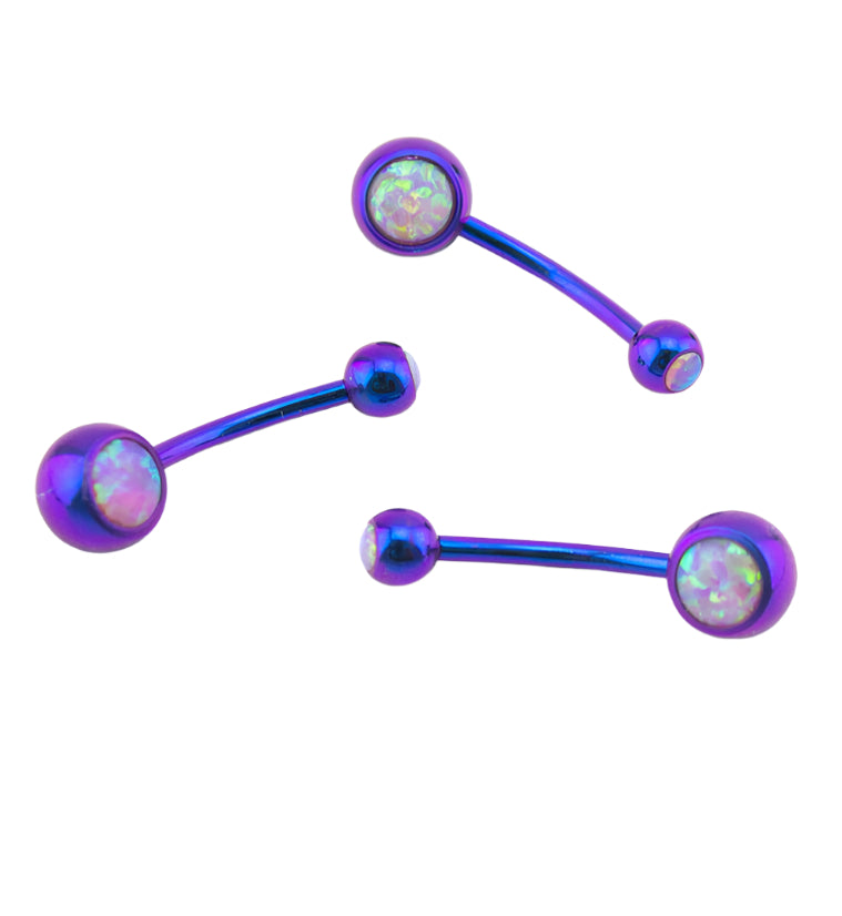 White Opal Blurple Titanium Belly Button Ring
