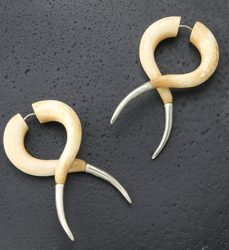 Bone Fake Gauge Crossing Tapers Tribal Earrings