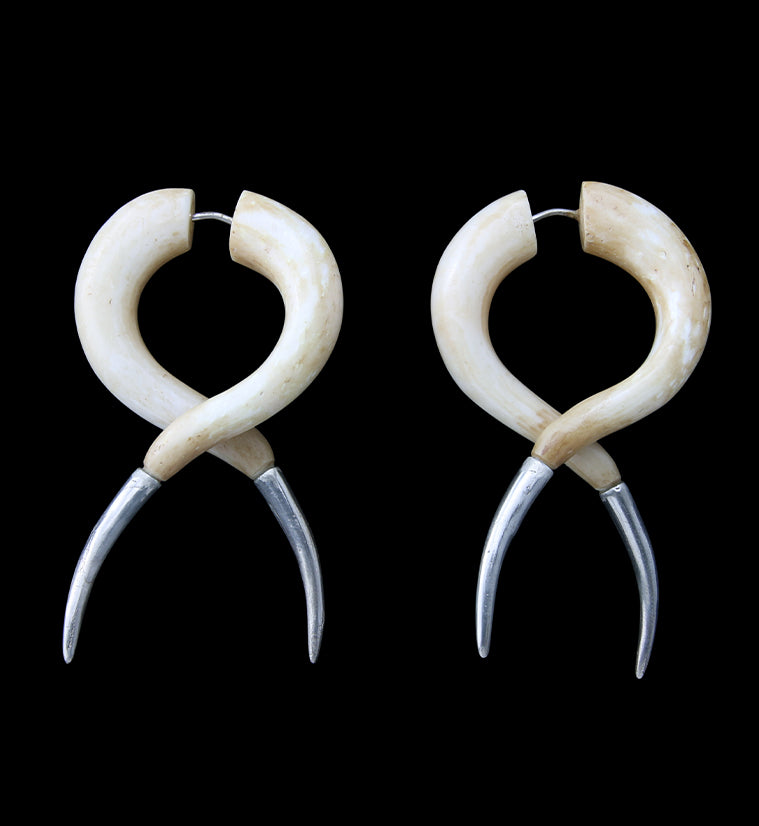 Bone Fake Gauge Crossing Tapers Tribal Earrings