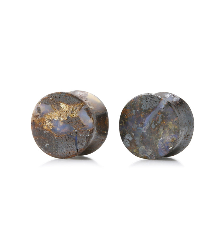 Boulder Opal Stone Plugs 1/2" (12mm) Version 1