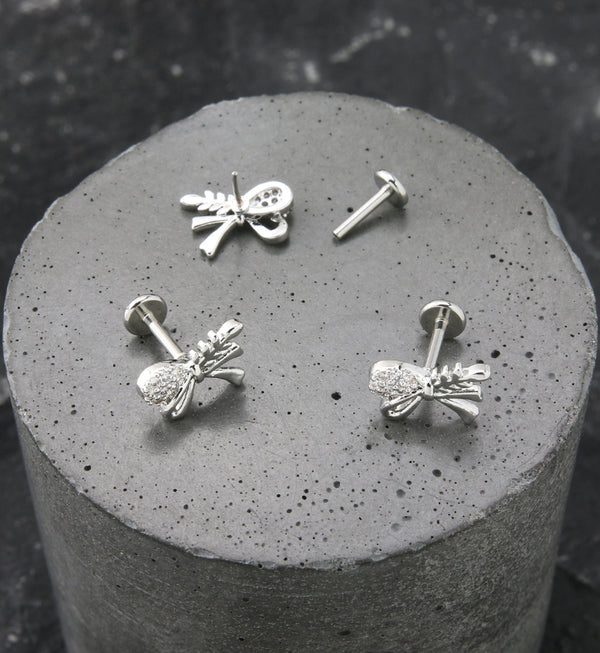 Bow and Leaf CZ Stainless Steel Threadless Labret