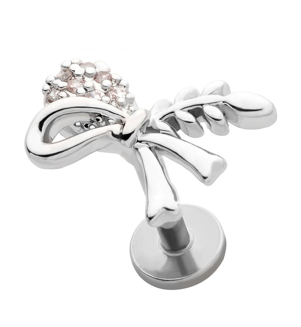 Bow and Leaf CZ Stainless Steel Threadless Labret