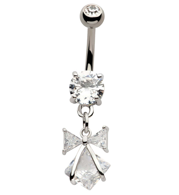 Bow And Rhombus CZ Dangle Stainless Steel Belly Button Ring
