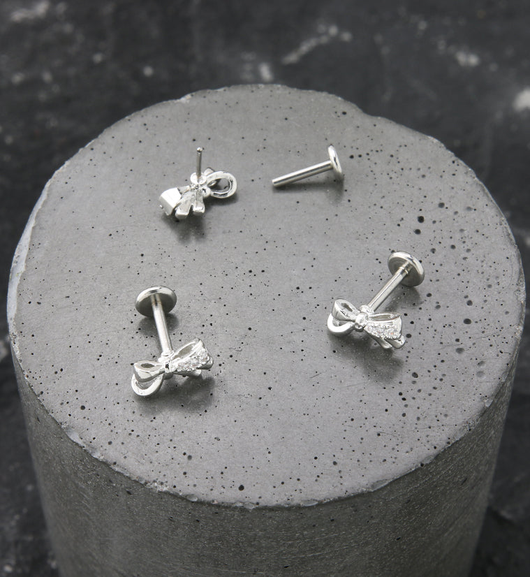 Bow CZ Stainless Steel Threadless Labret