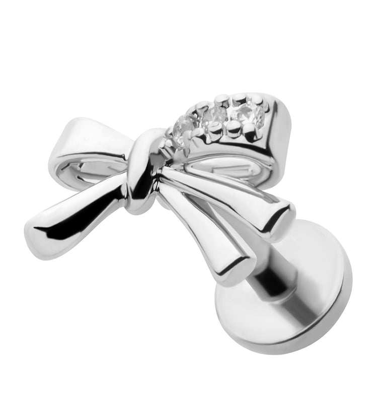 Bow CZ Stainless Steel Threadless Labret