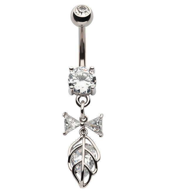 Bowtie Leaf CZ Dangle Stainless Steel Belly Button Ring