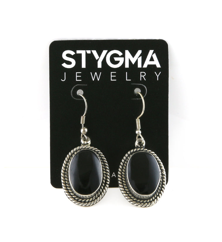 Double Threaded Oval Onyx Stone Earrings