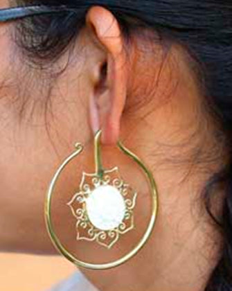 Carved Sun & Moon Brass Earrings