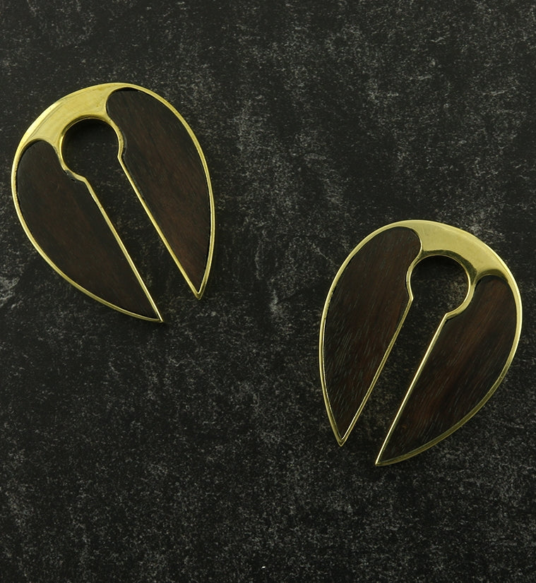 Wood X Brass Keyhole Ear Weights