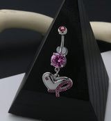 Breast Cancer Awareness Heart and Ribbon Pink CZ Belly Ring