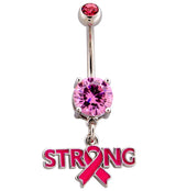 Breast Cancer Awareness Strong Pink CZ Belly Ring