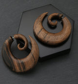 Broad Areng Wood Fake Gauge Spiral Earrings