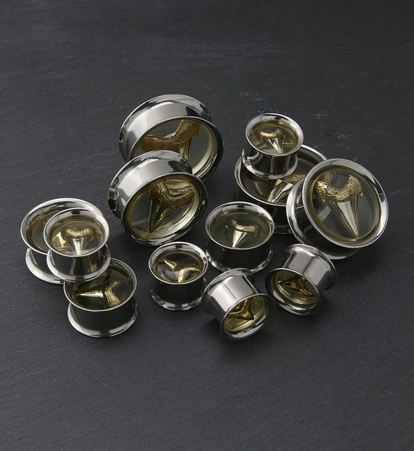 Bronzed Shark Tooth Stainless Steel Tunnel Plugs