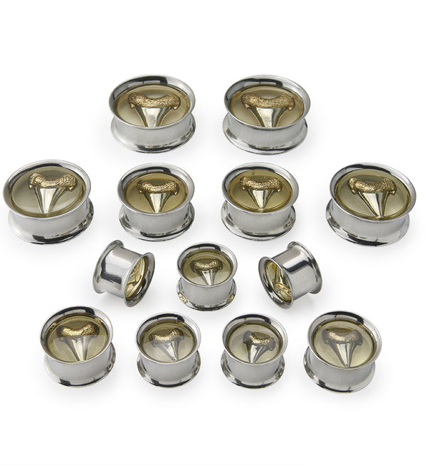 Bronzed Shark Tooth Stainless Steel Tunnel Plugs