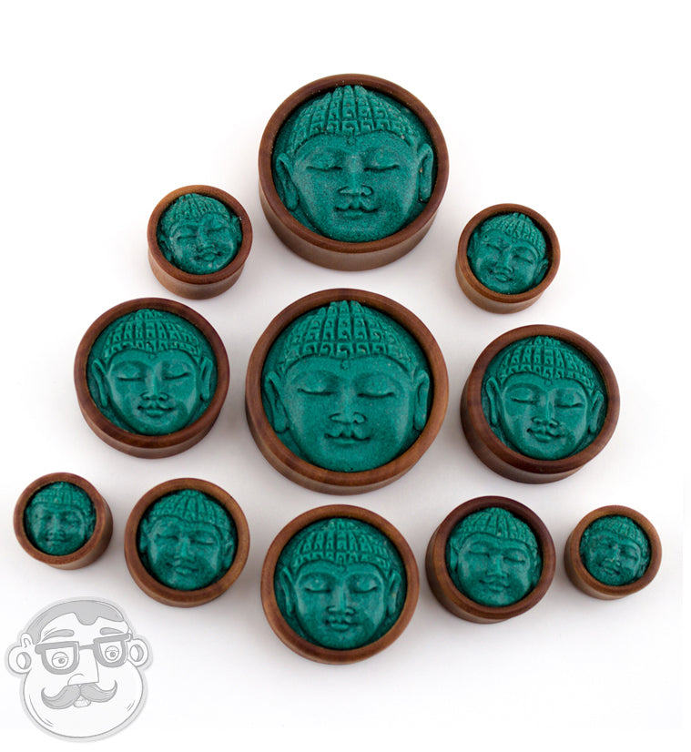 Saba Wood Plugs With Buddha Stone Inlay