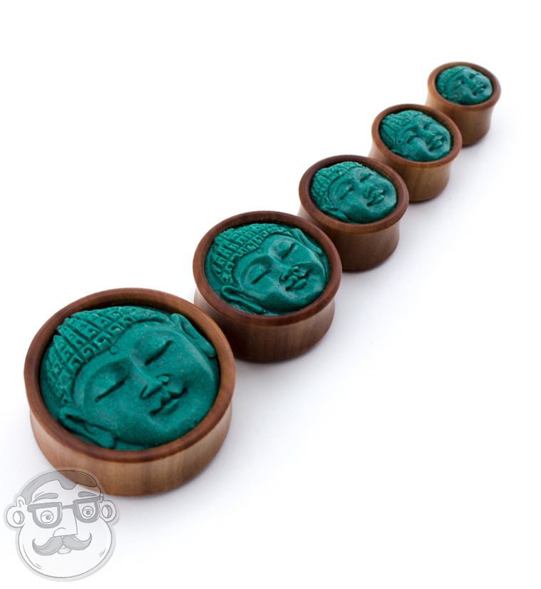 Saba Wood Plugs With Buddha Stone Inlay