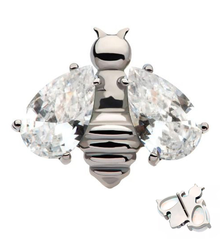 Bumblebee Clear CZ Wings Threadless Titanium Top