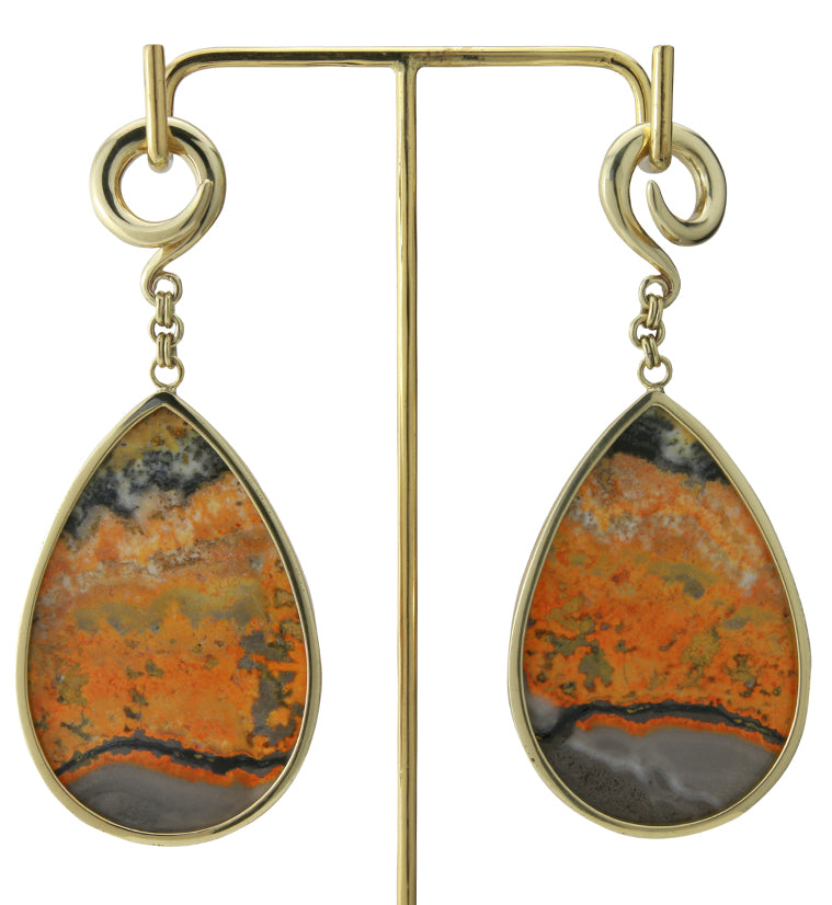 Bumblebee Jasper Stone Teardrop Brass Ear Weights